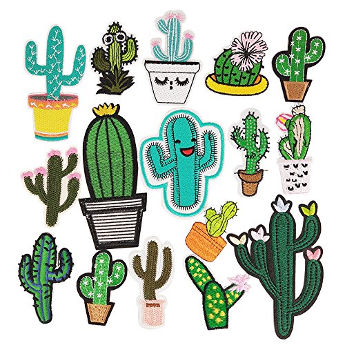 Libiline 15pcs Kid Embroidered Patches Cactus Sew On/Iron On Patch Applique Clothes Dress Plant Hat Jeans Sewing Flowers Applique DIY Accessory (Cactus)