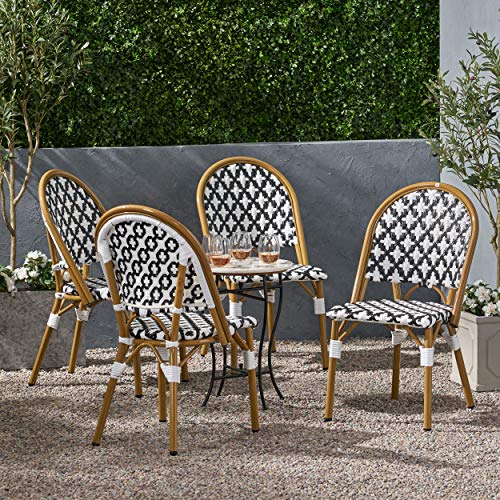 Christopher Knight Home Anastasia Outdoor French Bistro Chair (Set Of 4), Black + White + Bamboo Print Finish #TOP1