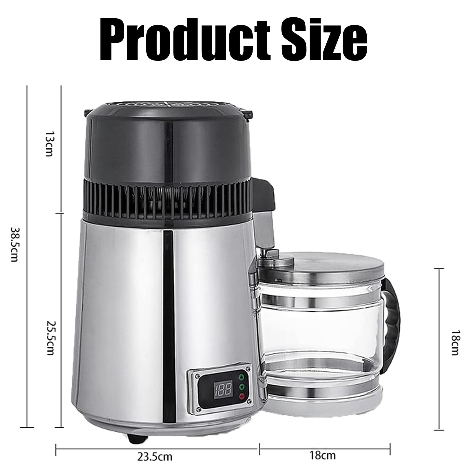 Destilador de agua pura con cubo de tapa de vidrio, máquina de agua destilada de 750 W 4 L, revestimiento de acero inoxidable 304 Therm Lock purificador de agua eléctrico botón de pantalla silver