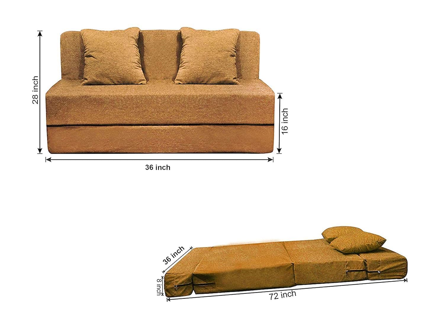 PUM PUM Foldable PU Foam Sofa Cum Bed | 2 Seater Convertible Sofa | 36 Inch Width | Space Saving Sofa for Living Room, Bedroom & Guest Room,Yellow 3