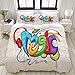 Produktbild MOBEITI Bedding Bettwäsche-Set,Graffiti-Art-Beschriftungs-Kopfhörer-Hip Hop-Thema auf beige Bricks,Mikrofaser Bettbezug und Kissenbezug - (135 x 200 cm)
