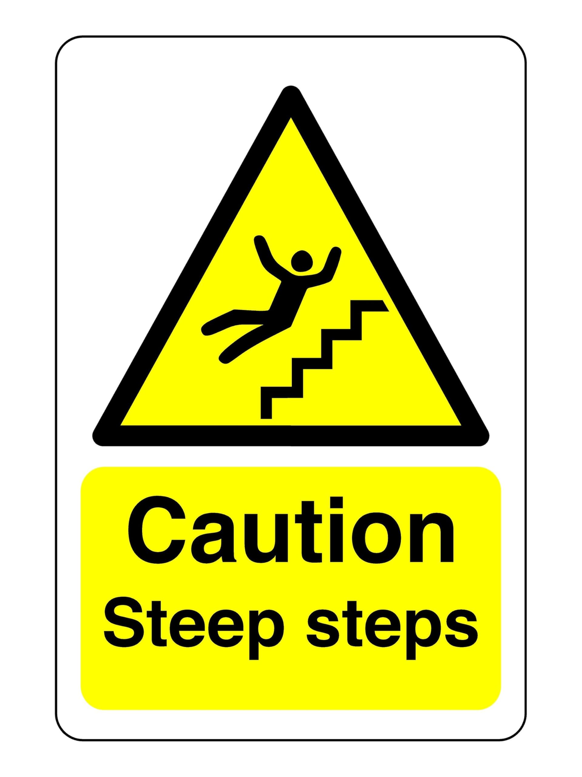 Safety First Display Ltd Yellow/Black Caution Steep Step Sign - High Tack Self-Adhesive Sticker (300Mm X 200Mm) Viewing Distance Within 7M.