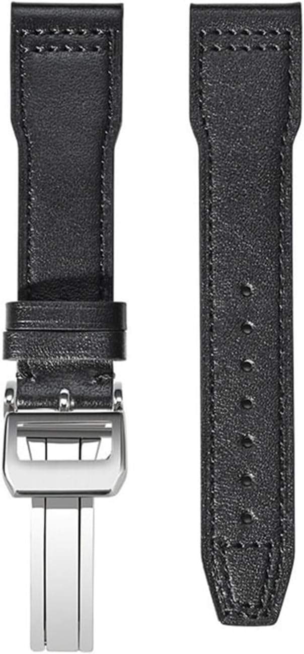 Genuine Leather Watch Strap for IWC Pilot’s Watches – Replacement Band with Stainless Steel Pin Buckle Folding Clasp