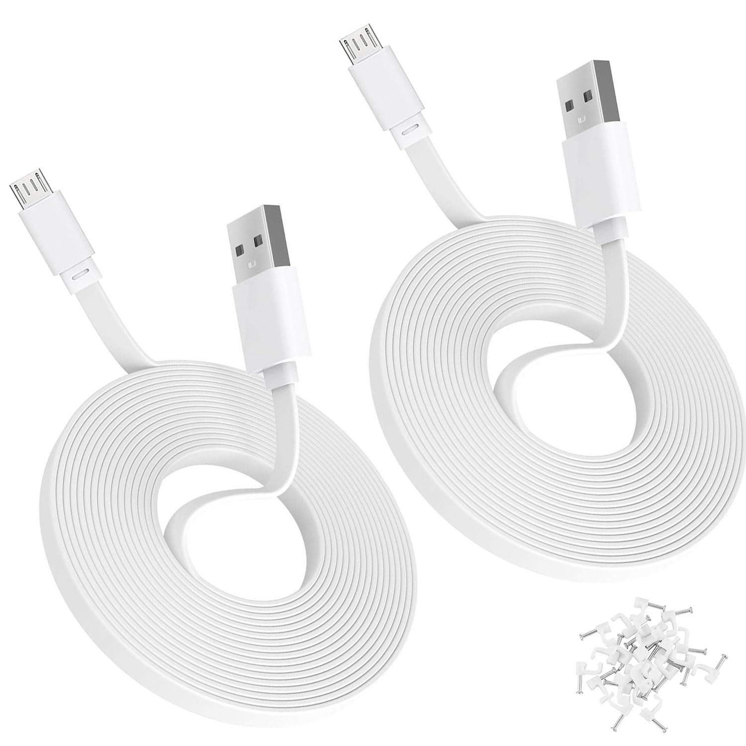 2Pack 25FT/7.5m Power Extension Cable Compatible with Simplisafe,Kasa Camera,Ring Indoor Cam(2nd Gen),Roku,PS4 Controller,VTech,Babysense,Long Flat