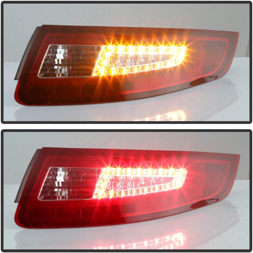 ACANII - For 2005-2008 Porsche 911 997 Carrera GT2 GT3 Red Clear LED Tube Tail Lights Lamps