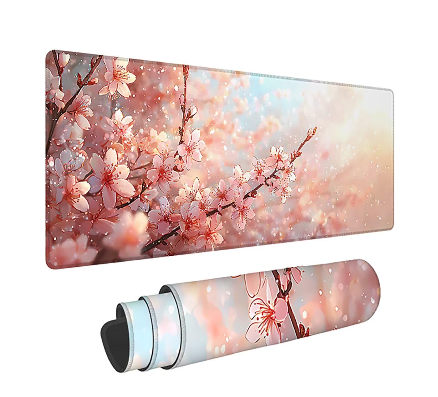 Tappetino per Mouse Gaming XXL 1600x800x3mm, Tappetino Mouse Fiori Di Ciliegio Large Desk Mat With Non-Slip Rubber Base Paesaggi Mousepad Impermeabile, Migliora la Precisione e la velocità LJ-1409