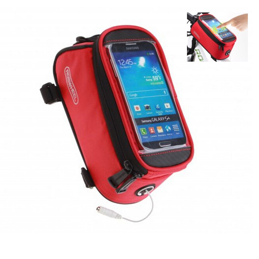 Roswheel Bicycle Bags Bike Bag Bicycle Front Tube Frame Cycling Packages Touch Screen Mobile Phone Bags Professional Bicycle Accessories (red S)