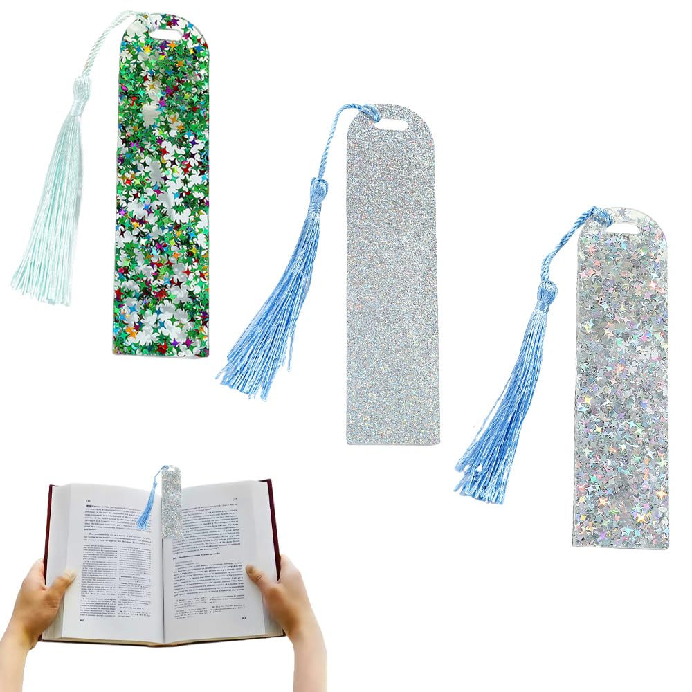 3 PCS Glittering Bookmarks Cute Art Acrylic Bookmark with Tassel Colorful Women Shiny Art Bookmark Book Marker Accessories for Readers Students Teachers