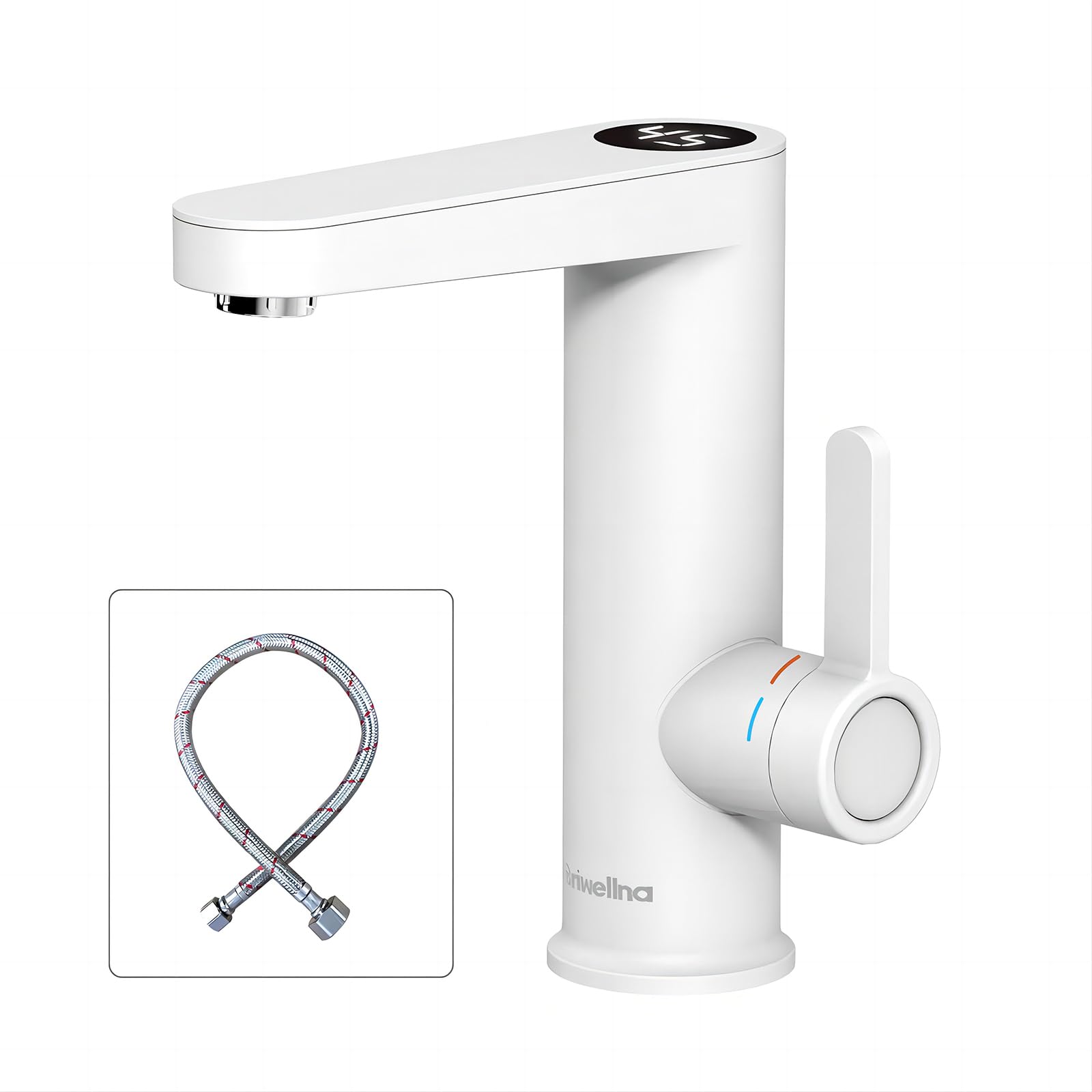 Hot Water Tap For Bathroom, 220V Electric Water Heater Tap With Digital Display, Instant Hot Water Tap Fast Heating Water Sink Tap (White)
