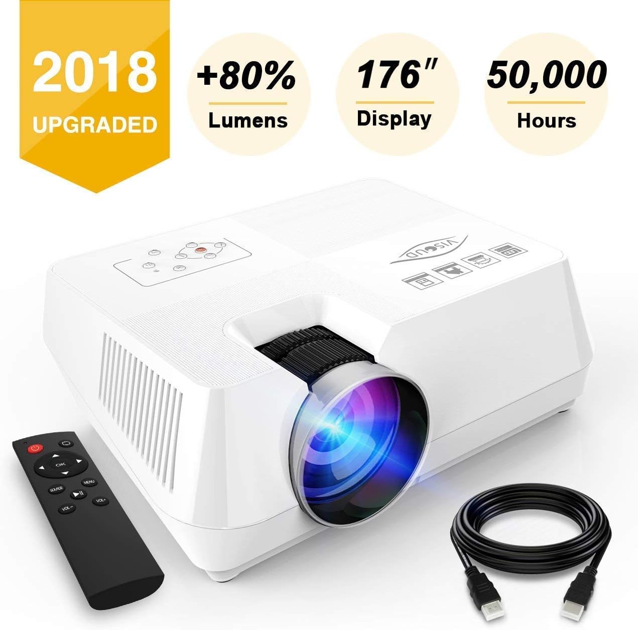 Mini Projector 2200 Lumens Portable Video Projector with 176 Inch Display 1080P Supported Home Theater Movie Projector, Compatible with Amazon Fire TV Stick HDMI VGA USB TF AV iPhone Android