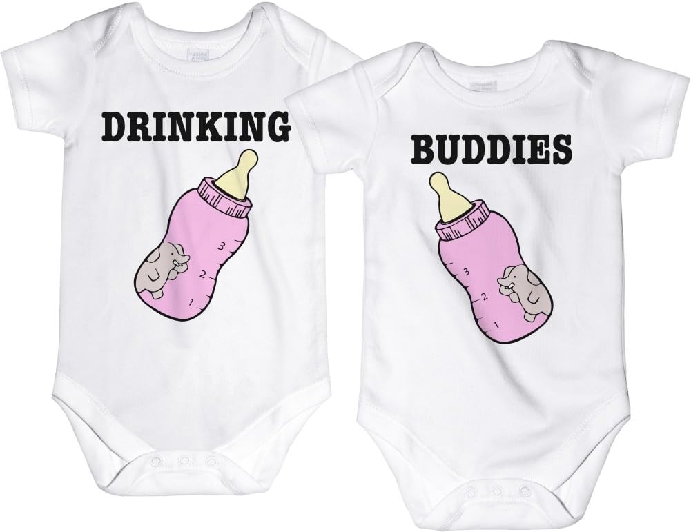 CarefreeTees Drinking Buddies Twin Babies (Baby Bodysuit or Tee-Shirt - Set of 2)