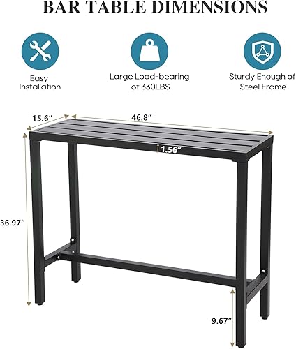 Miniatura 29 de Mesa de bar para exteriores, consola de patio, mesa de altura con marco de acero recubierto de polvo, resistente a la intemperie, parte superior Gris