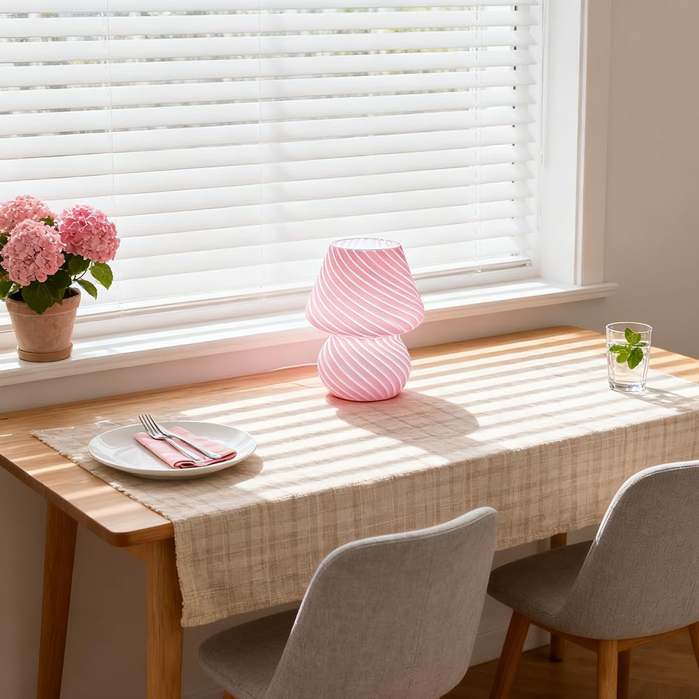 Pilz Dimmbar Nachttischlampe LED Tischlampe mit Kabel und Stecker Moderne Aesthetic Glas Pilz Lmape 3000K/4000K/6000K Kleine Lampe Deko Tischleuchte für Schlafzimmer Wohnzimmer (Rosa)