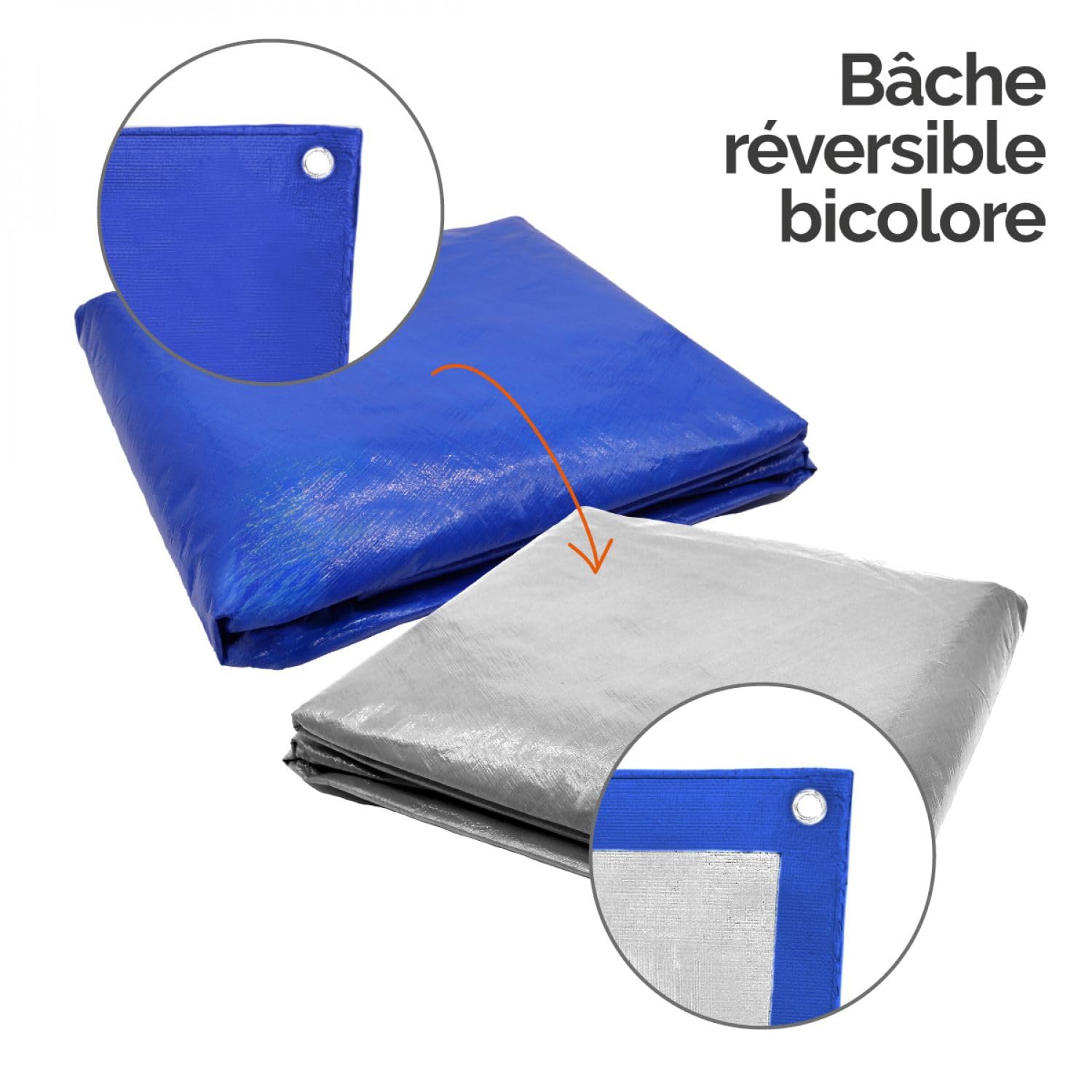 Linxor - Bâche de Protection réversible 4 Saisons pour Piscine Hors Sol - 150 GSM - Bleu et Gris - Plusieurs Formes et Tailles