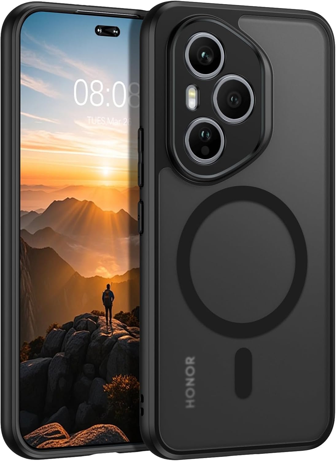 Compatible with Honor 400 Pro 5G Case - MagSafe Compatible Magnetic Cover | Anti-Drop Shockproof 2-in-1 TPU+PC Case | Slim Protective Back Cover (Transparent Black)