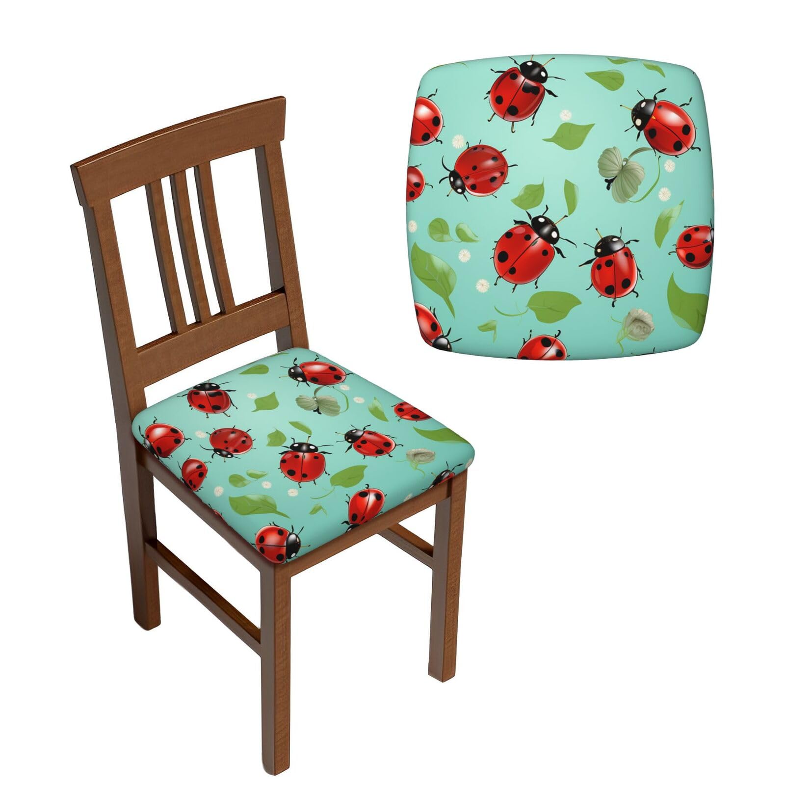 FodPand 2PCS Dining Chair Covers for Dining Room Red Ladybugs Chair Seat Cover Stretch Parsons Chair Slipcover Removable Washable Seat Cushion Slipcovers Cover for Kitchen Office