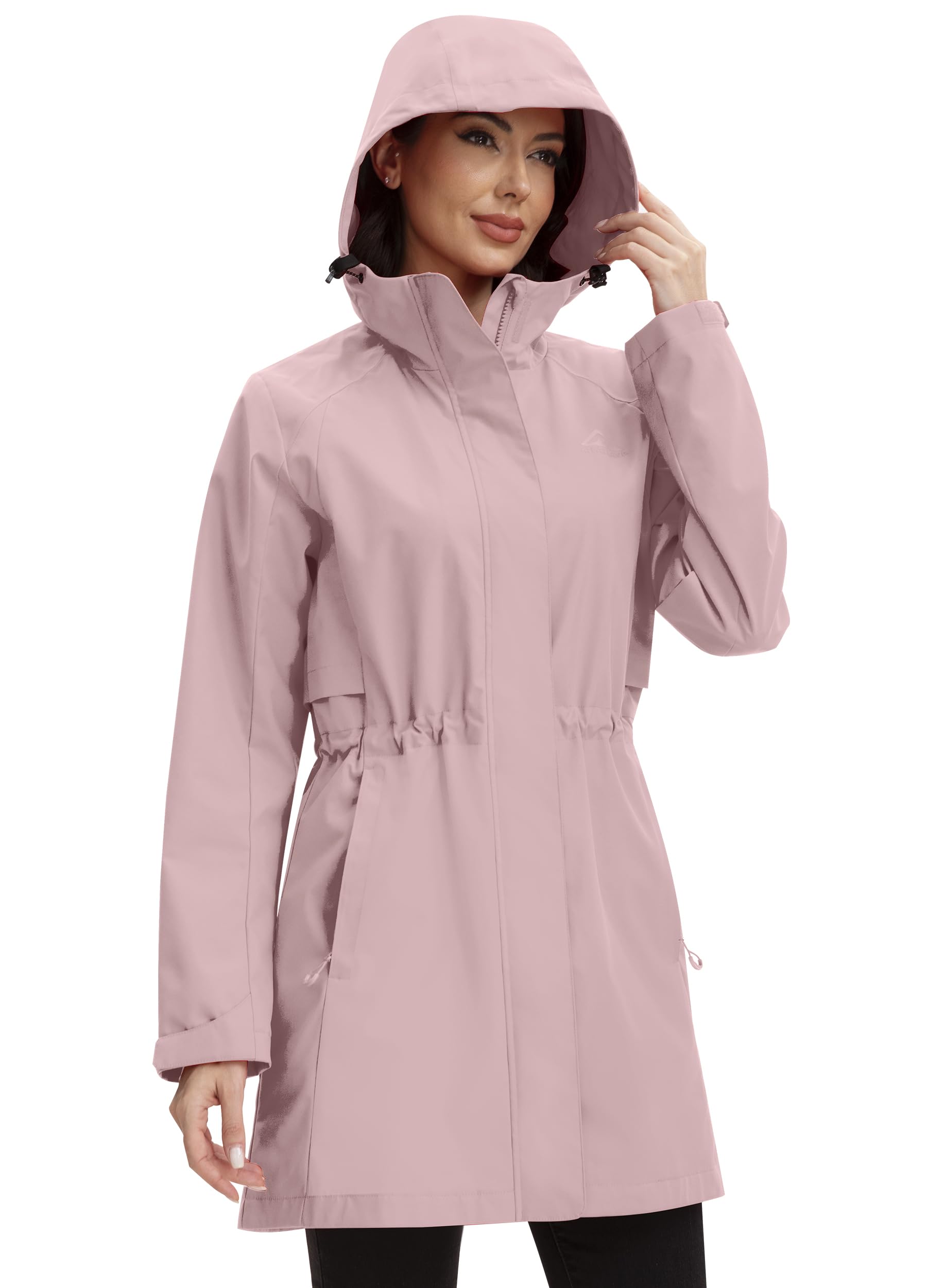 Rain Jacket Women Waterproof Long Raincoat Hood Lightweight Windbreaker Outdoor Coat S-3XL