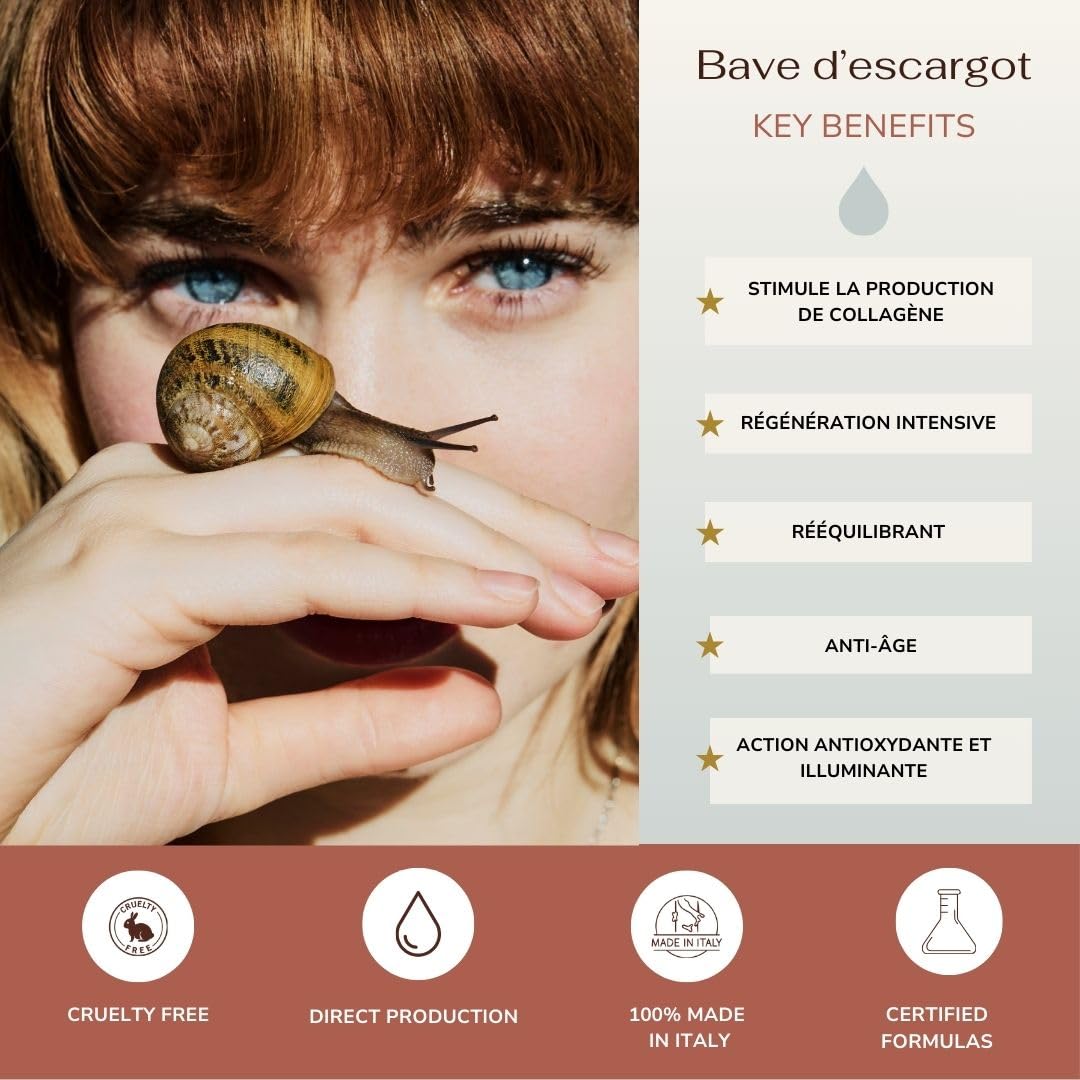 Demetra Crème Visage Régénérante à la Bave d’Escargot 85%, Acide Hyaluronique, Cassis Bio, Collagène et Élastine hydrolysés – 50 ml