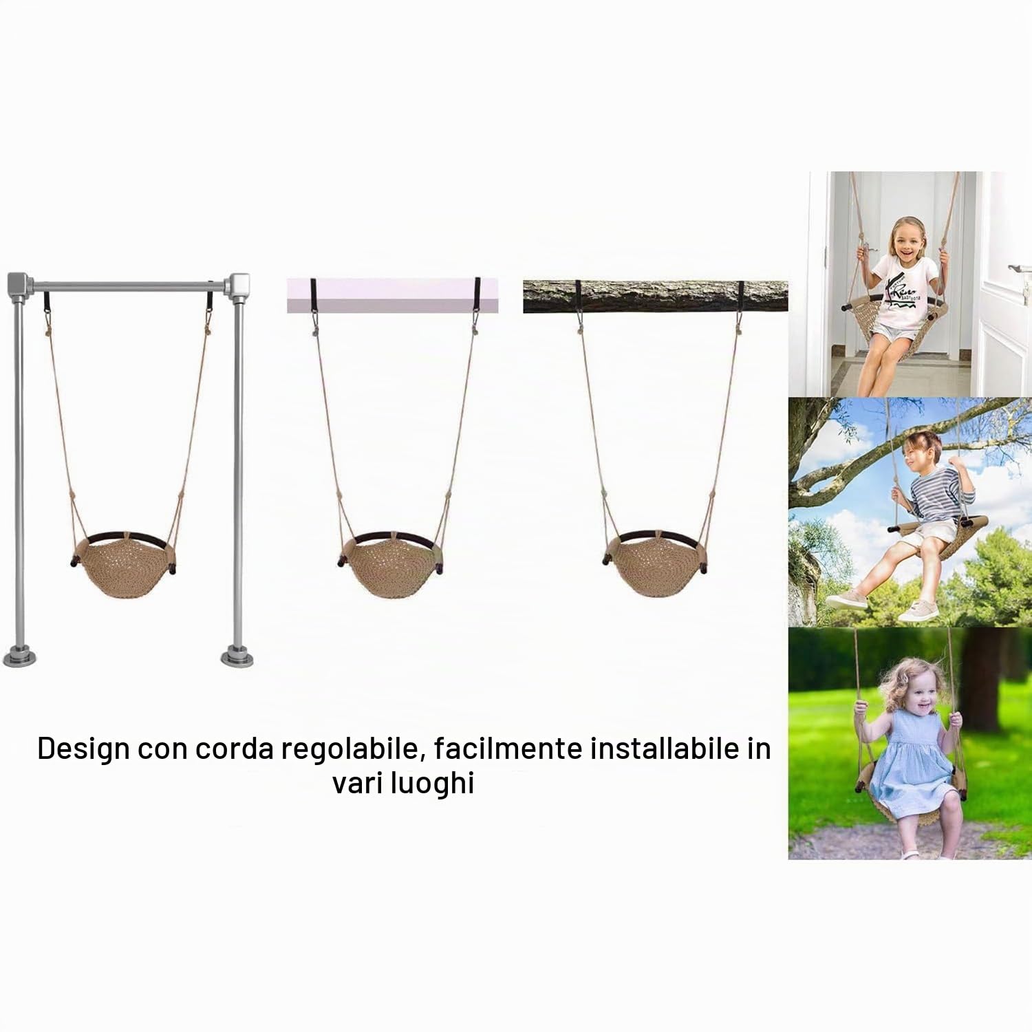 Altalena da Giardino per Bambini con Corde Regolabili, Altalena Per Bambini Lavorata A Mano, Ideale Per Alberi, Interni All'aperto, Parco Giochi, Cortile (KHAKI)