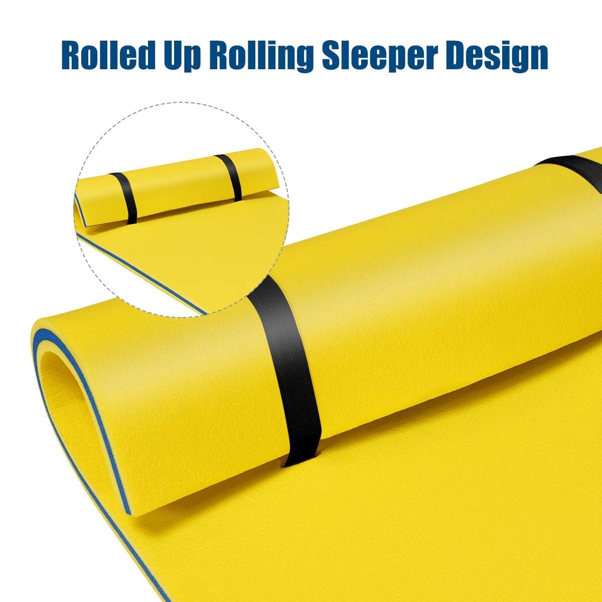 WKXTECZT Floating Water Mat Pad,Bouncy Tear-Resistant 3-Layer XPE Foam, Roll-Up Swimming Foam Pool Floats for Lake River Ocean Boat Adults,Yellow,130X60X3.3cm