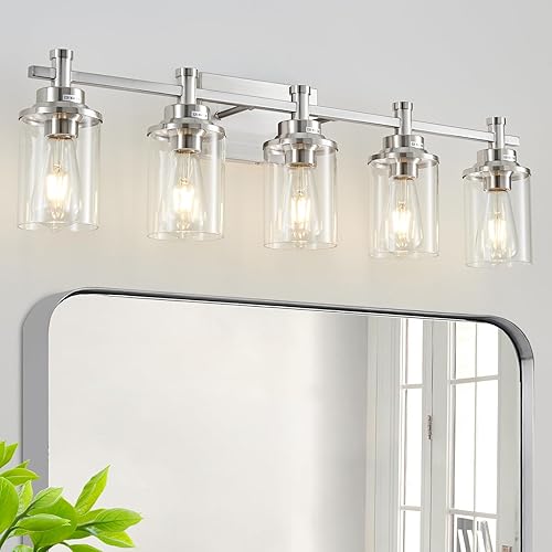 Miniatura 14 de Lámparas de tocador de 3 luces de níquel cepillado con pantalla de vidrio transparente, moderna lámpara de baño sobre espejo, lámpara de pared de