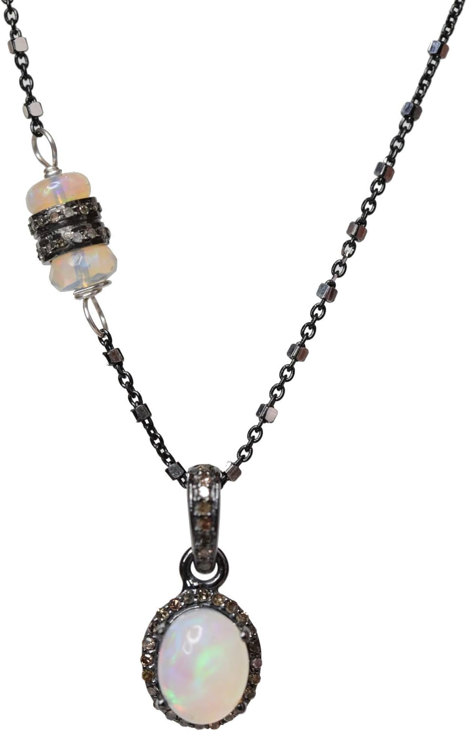 Opal Diamond Halo Oval Pendant Necklace- Women's Jewelry Gift for Her- October Birthstone Birthday Gift Idea- Wedding Bridal Necklace