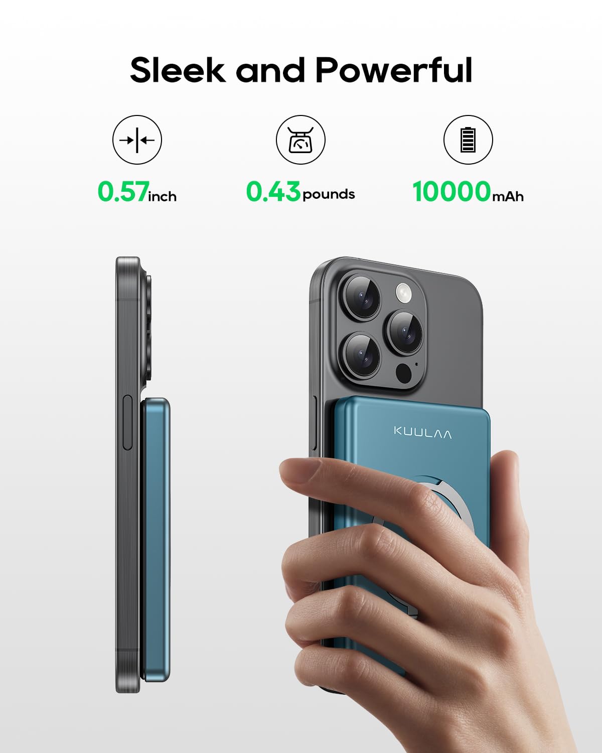 Power Bank 10000mAh,KUULAA Mag Safe Caricatore Portatile Magnetico Wireless con LED Display 20W PD Ricarica Rapida Batteria Esterna per iPhone 15 14 13 12 Pro Max (Verde)