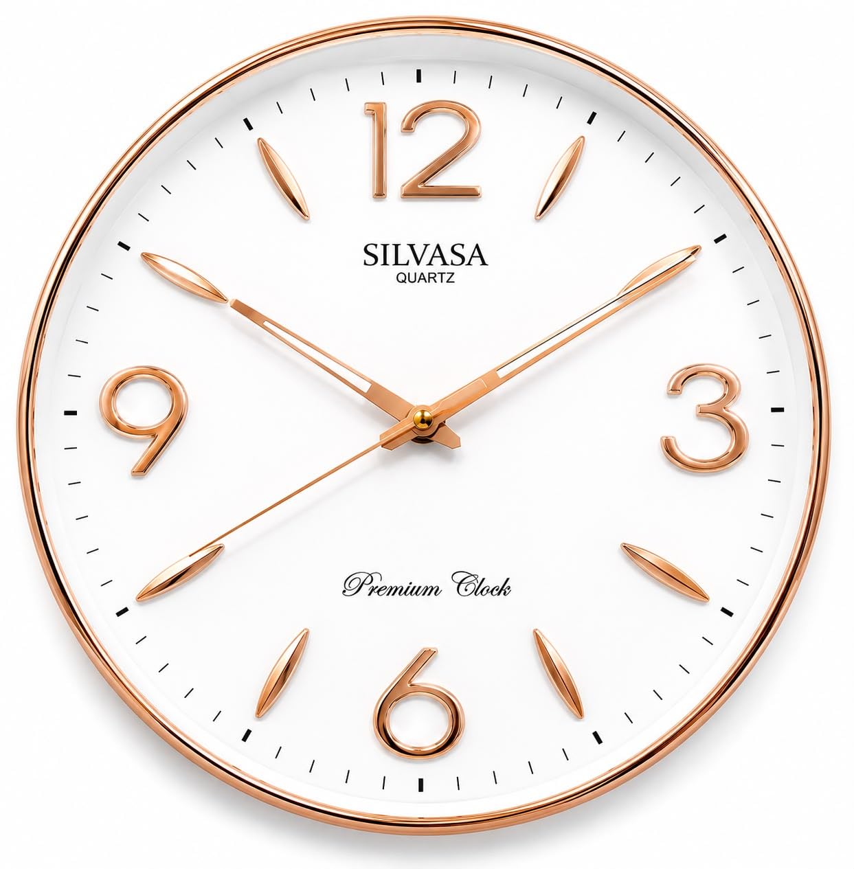 Premium 12-Inch Round Wall Clock | Rose Gold Metallic Finish & Clear White Dial | Modern Decorative Analog Clock for Home & Office Décor-image-34