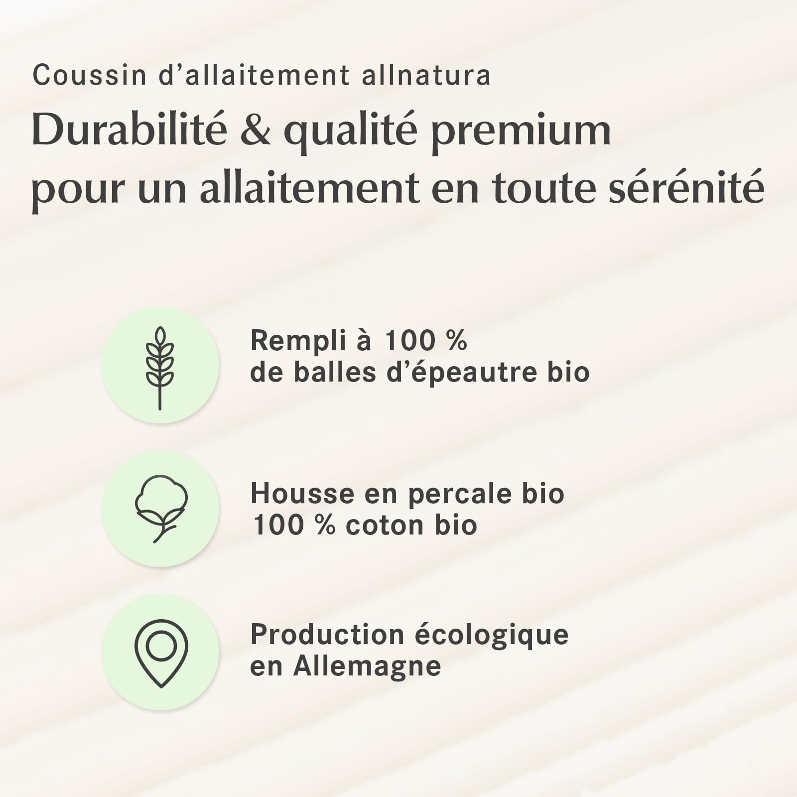 allnatura Coussin d’Allaitement en Balle d’épeautre Mana – Fabriqué en Allemagne – Coussin de Grossesse, Garni à 100% de Balle d’épeautre Bio kbA Housse en Percale Bio en Coton – Lavable à 40 °C