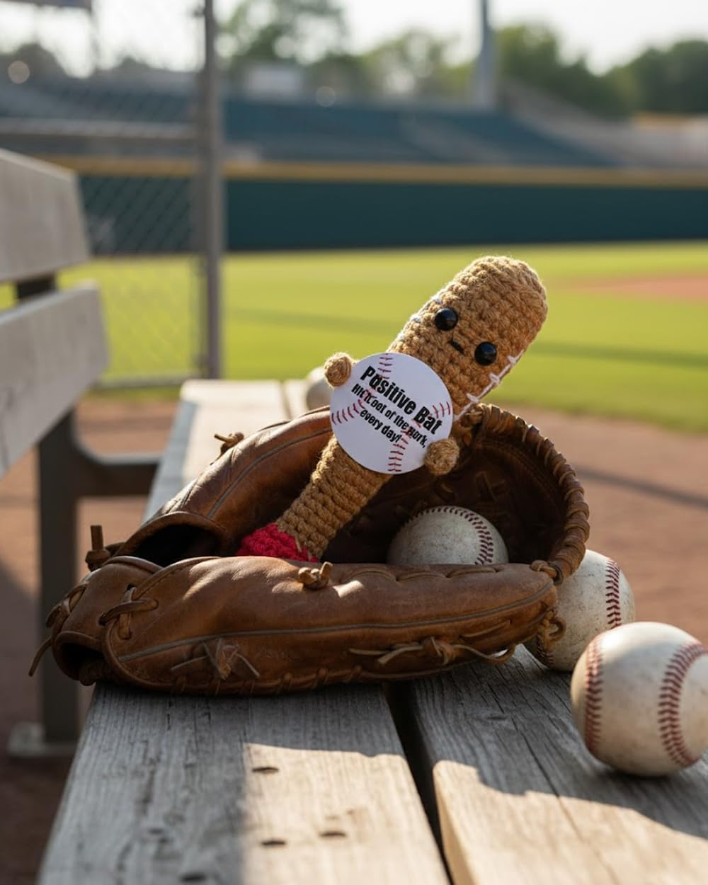 Emotional Support Baseball Bat Crochet - 5" Handmade Positive Crochet Doll with Baseball Accessory for Home Office Desk Decor, Encouragement Birthday Gift for Women Men Friends Coworkers