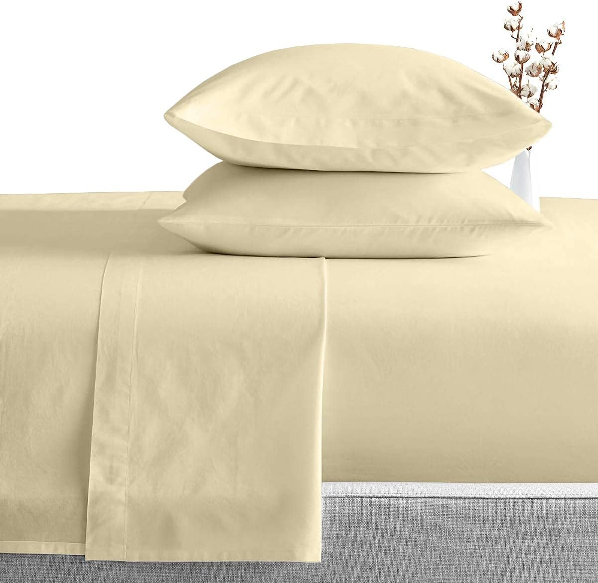 4 Piece Sheet Set - Hotel Luxury 600 Thread Count Sheets & Pillowcases Bedding Fits Upto 18" Mattress -100% Egyptian Cotton 4 Piece Set - Ivory Solid, Olympic Queen Size.