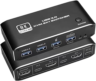 USB HDMI 2.1 KVM Switch 4K 120Hz, BolAAzuL 8K Dual-port USB 3.0 HDMI 2.1 KVM Switch, USB-C HDMI KVM Switcher with Keyboard Shortcut Hotkey Switching HDCP 2.3 for Nvidia AMD Xbox Series X S PS5/4 pro