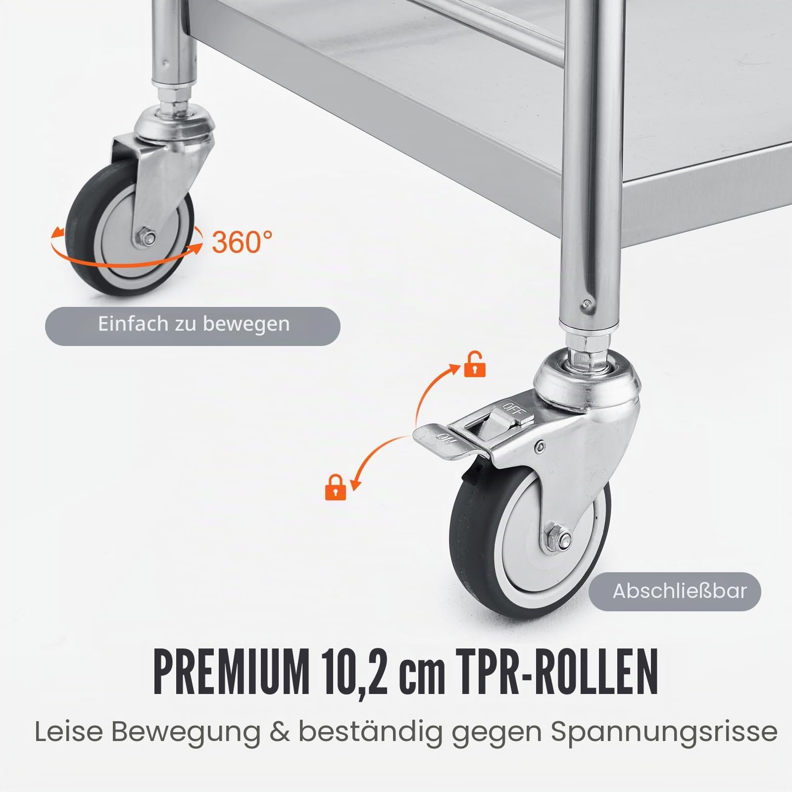 VEVOR Zweistöckiger Laborwagen Gerätewagen Medizintechnik Servierwagen 201 Edelstahl Tragbar Abräumwagen mit Schubladen 100 kg Tragfähigkeit, 710 x 421 x 785 mm (mit Griff) Labor Rollwagen
