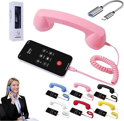 Auricular retro para teléfono, teléfono retro inteligente para iPhone y Android, receptor de mango fijo estilo retro tipo C con micrófono y altavoz