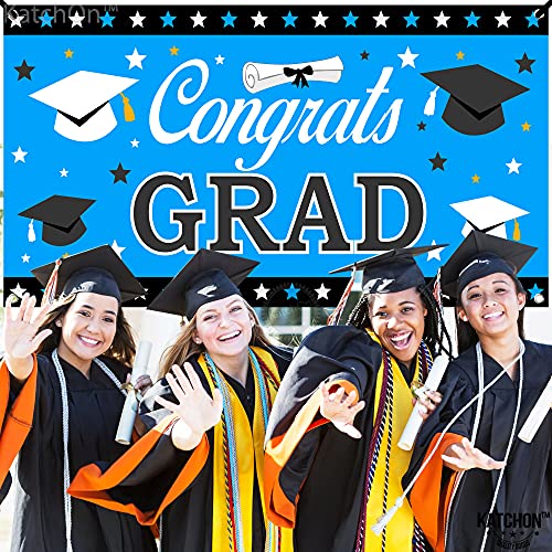 Image of KatchOn, XtraLarge Congrats Grad Banner - 72x44 Inch, Graduation Banner | Congratulations Backdrop | Blue and Black Congrats Grad Decoration | Graduation Decorations 2026