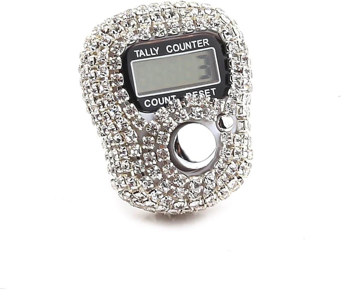 Silver Crystal Diamond Rhinestone Digital Finger Counter, Islamic Muslim Tasbeeh Prayer Dhikr Counter, Knitting Stitch and Sports Tour Counter
