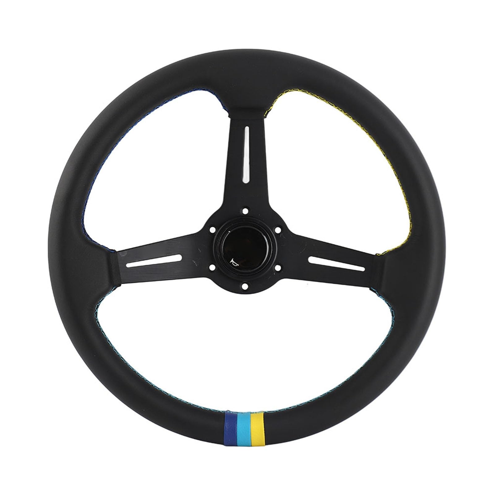Volante da Corsa in Pelle Nera 350 mm (14 Pollici) - Design Universale a 6 Bulloni con Pulsante Clacson