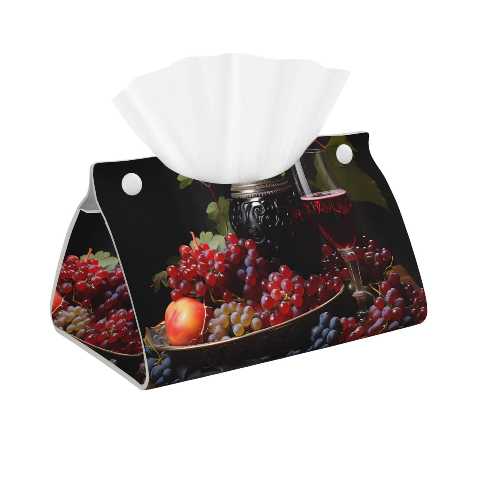 Grapes and Wine Rectangular Leather Tissue Box Cover, Folding Facial Tissue Holder Dispenser for Car