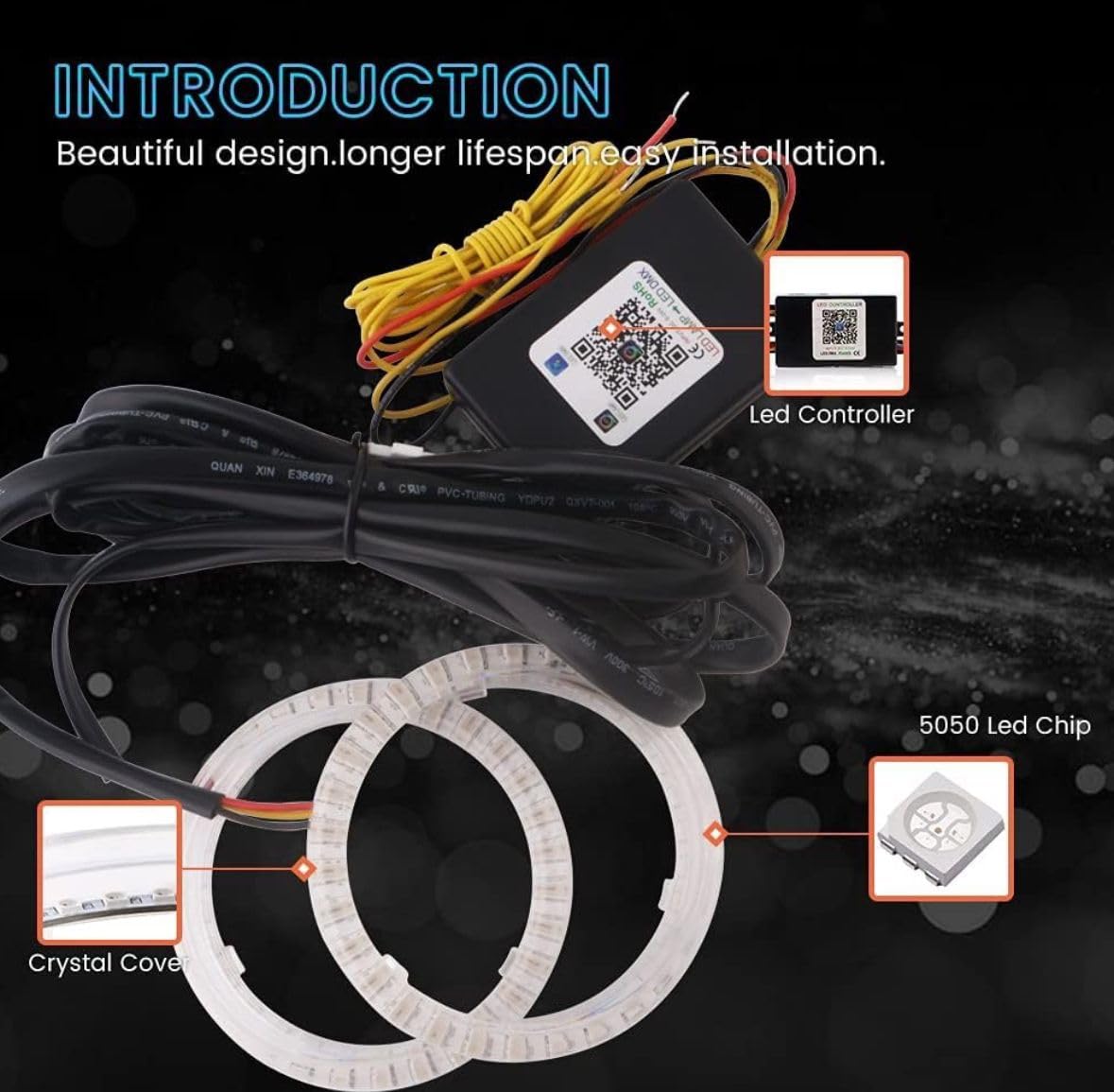 95MM RGB COB LED Angel Eye Halo Rings – APP Controlled Bluetooth DRL Headlight Accent