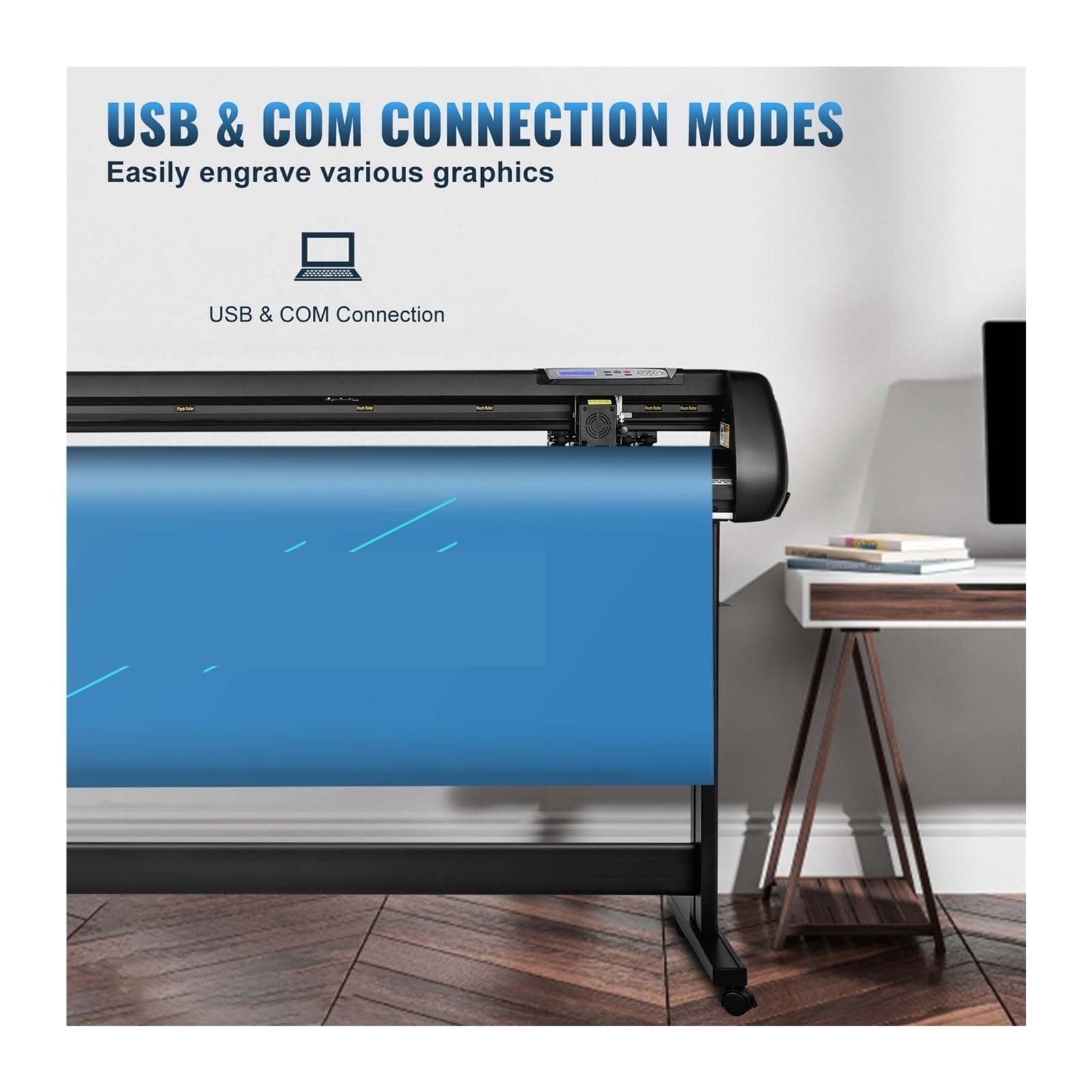 Máquina cortadora de vinilo, plotter corte 53 pulgadas, eje rodillo acero 400 pulgadas/10 m, velocidad y fuerza ajustables, kit impresora DIY Para principiantes bricolaje