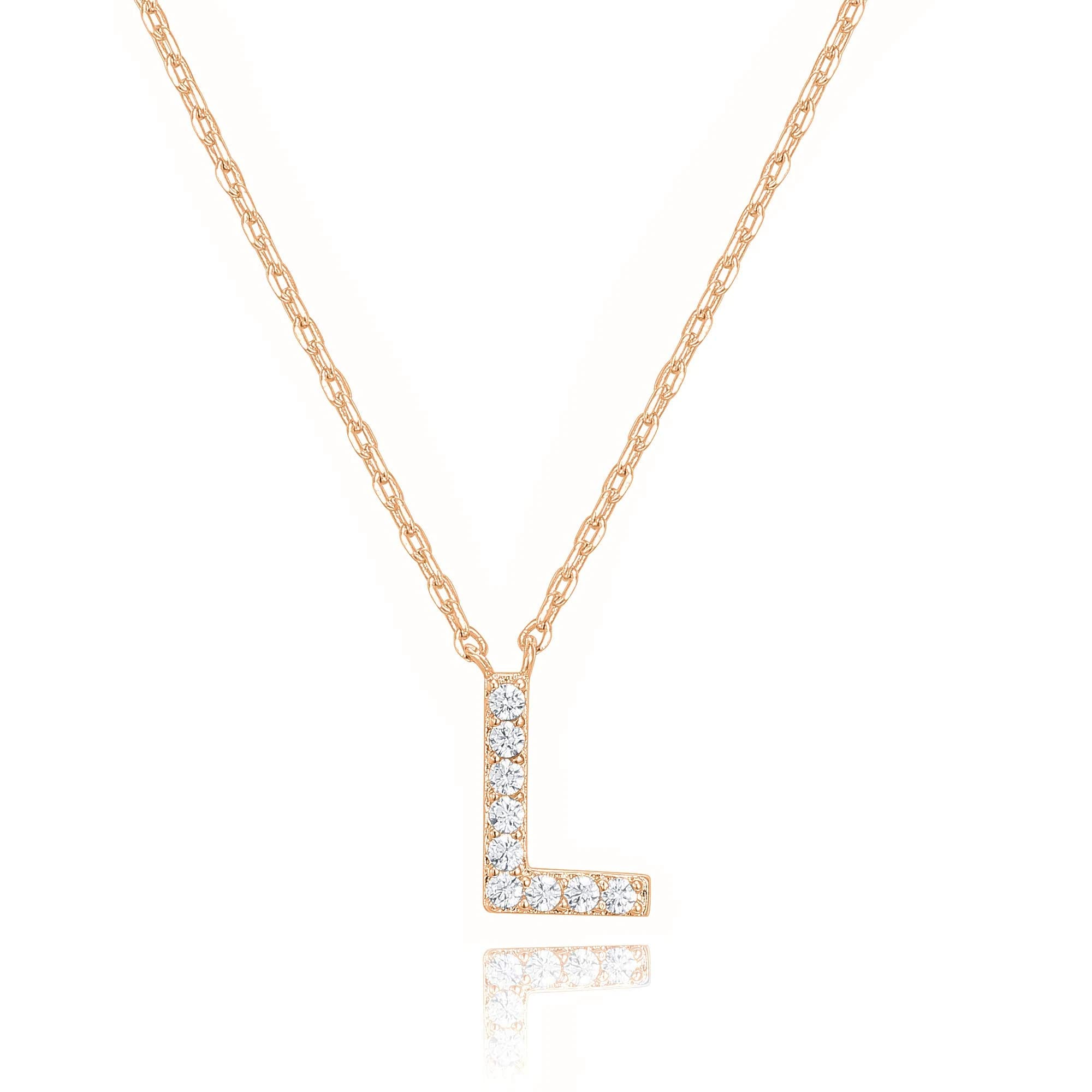 PAVOI 14K White Gold Plated Cubic Zirconia Initial Necklace | Letter Dainty Necklaces for Women