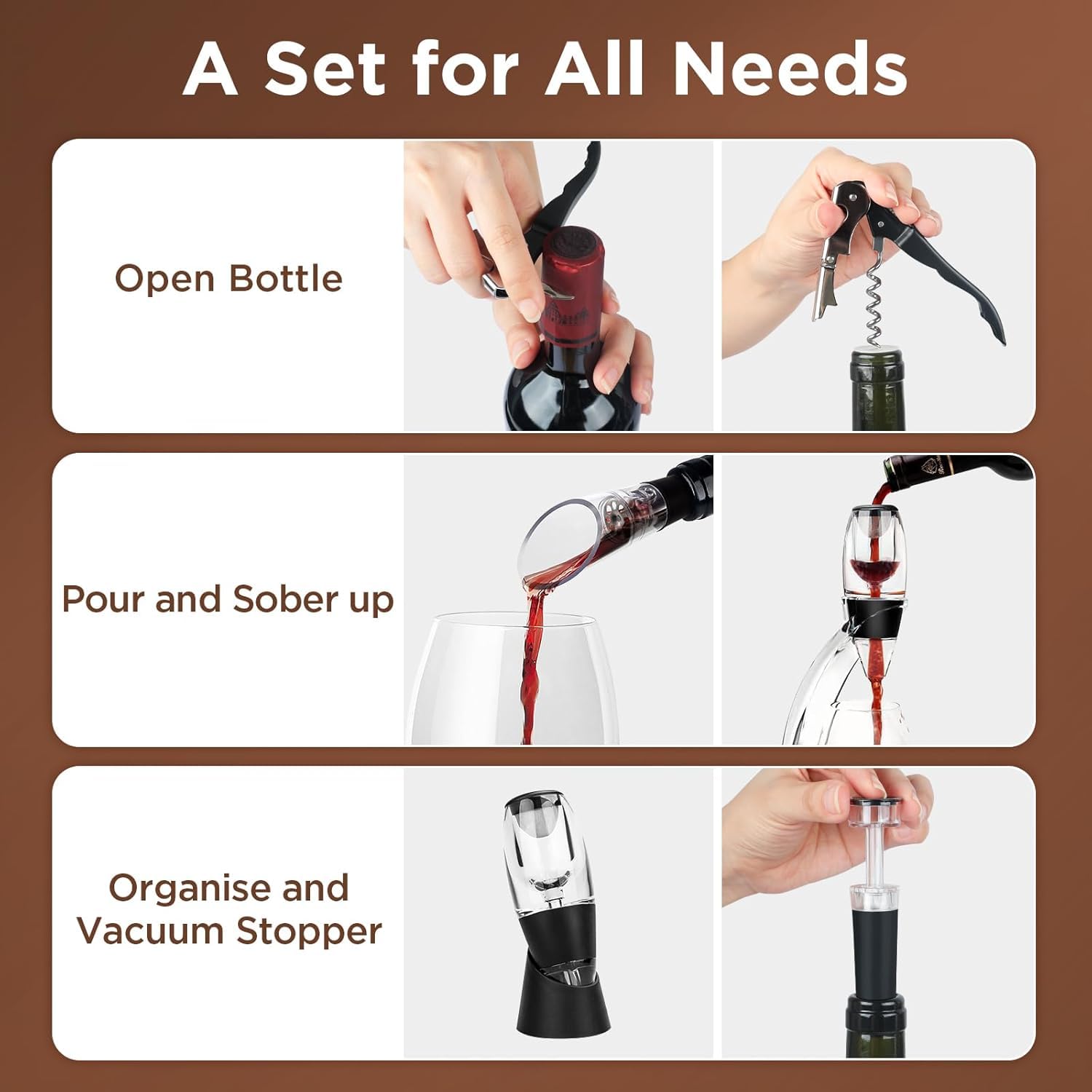 Gimars Aeratore per Vino Rosso,Ossigenatore Decanter con Supporto per Vino,Aerazione Istantanea per Vino,Set di Accessori da Vino con Tappi Versatore Cavatappi,Decanter del Vino con Filtro