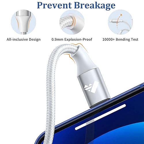 Miniatura 7 de Paquete de 2 cables cortos USB C a Lightning de 1 pie, cable cargador USB C para iPhone con certificación MFi, de nailon trenzado, de carga rápida