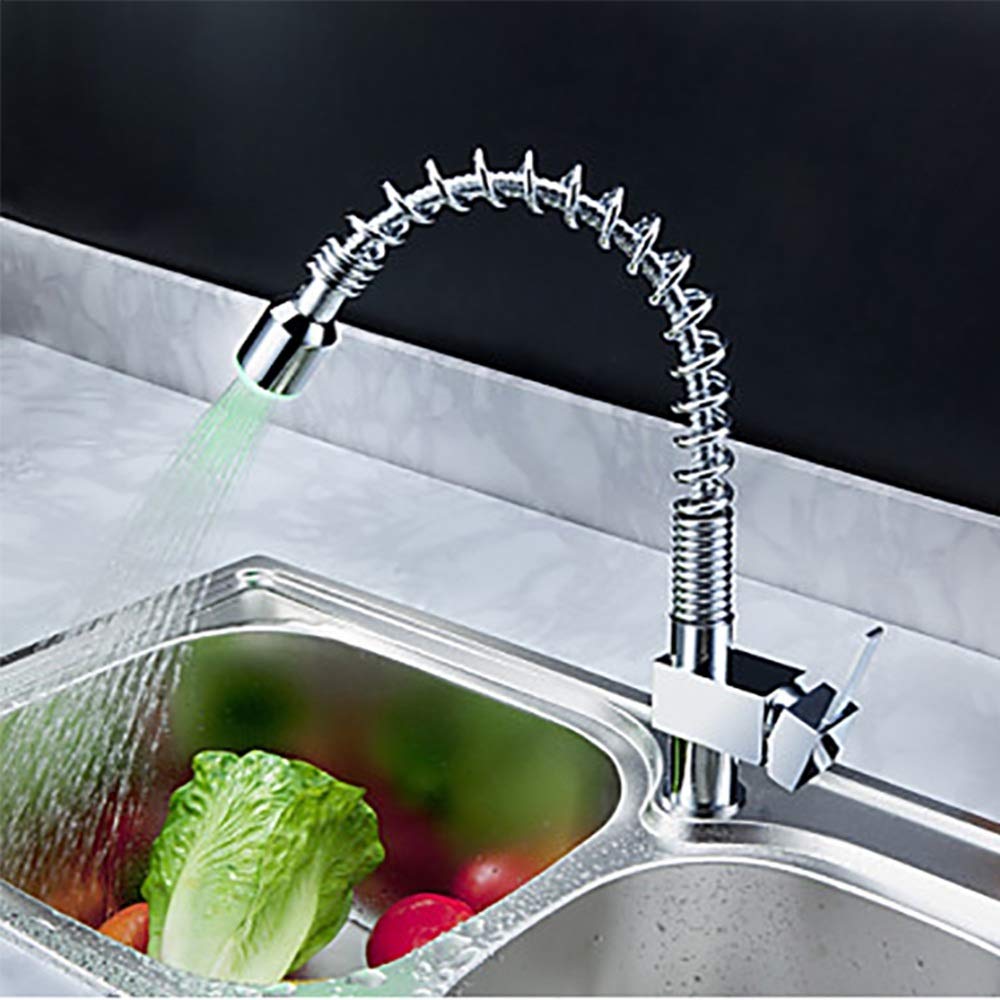 Grifo Monomando Led Cocina Cascada Grifo de latón Fregadero Doble sin Plomo Estilo frío y Caliente Moda Clásico Grifo extraíble para Fregadero Temperatura del Agua Inducción Decoloración Válvula