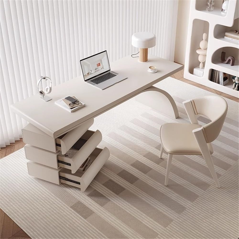 Acrittura Scrivania moderna con gambe artistiche, scrivania da studio for piccoli spazi(S)