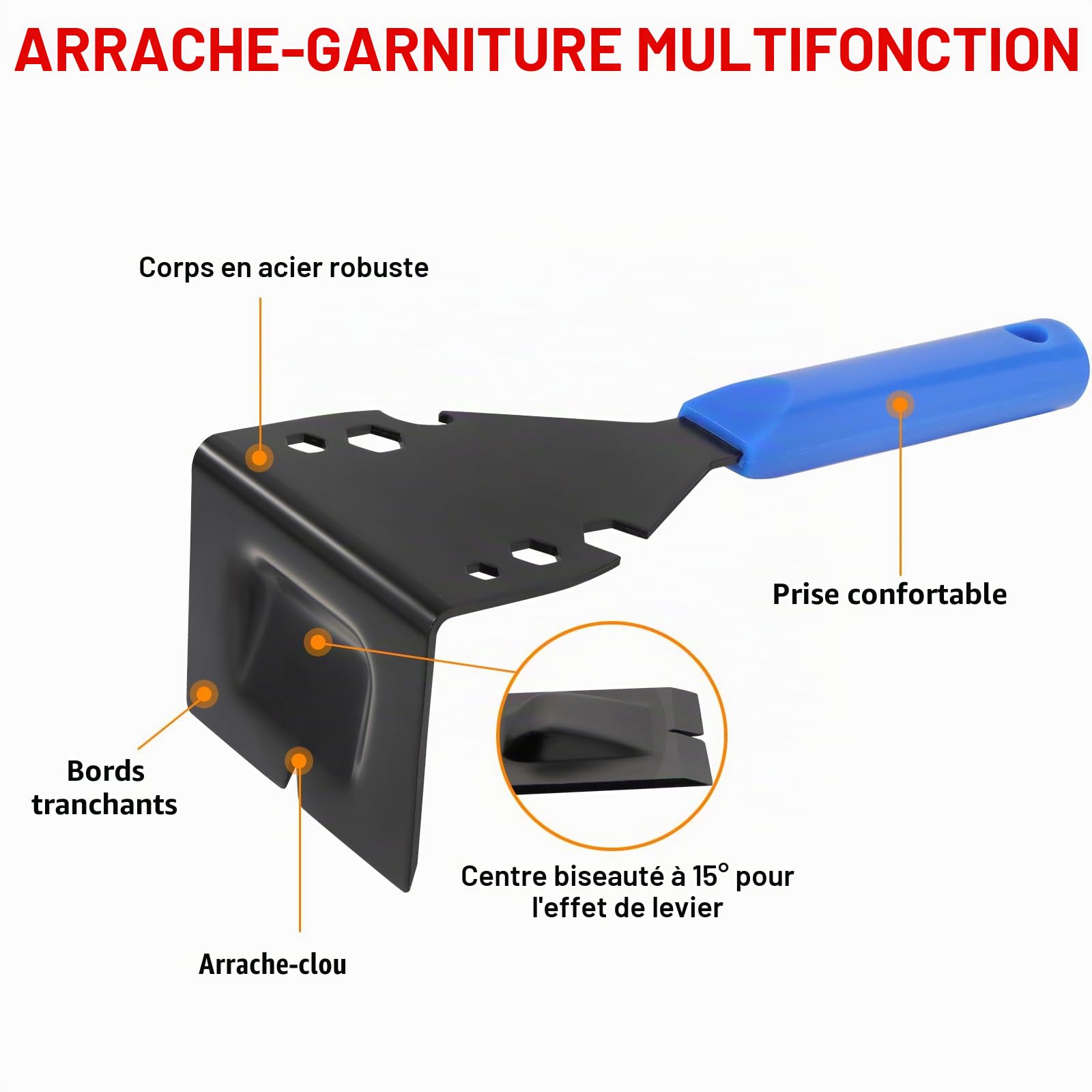 Outil de retrait de garniture Twilight Garage, barre de levier multi-outils robuste pour enlever les moulures, garnitures de sol en bois, plinthes, revêtements de porte, carreaux, extraction de clous