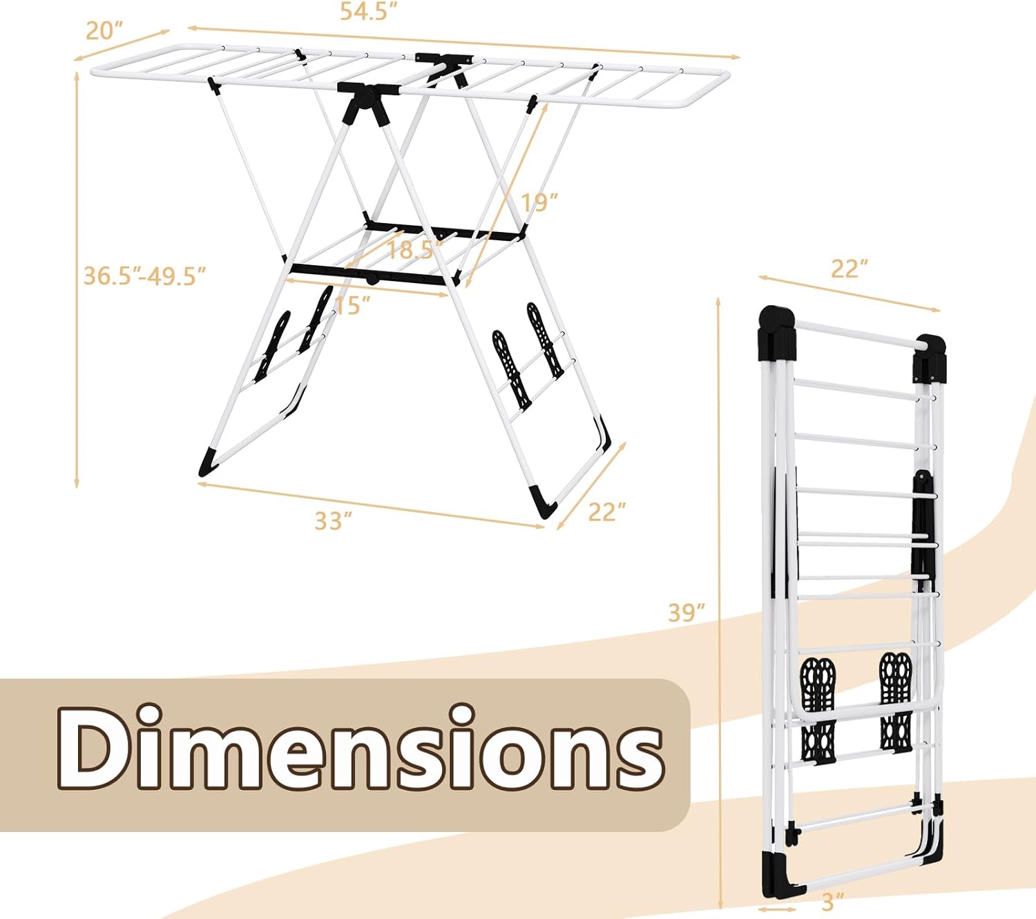 Tangkula Clothes Drying Rack, Collapsible Laundry Rack with Hanging Rods, Shoe Hangers, Adjustable Gullwing and Foldable Design for Space-Saving, Stainless Steel Clothing Shelf