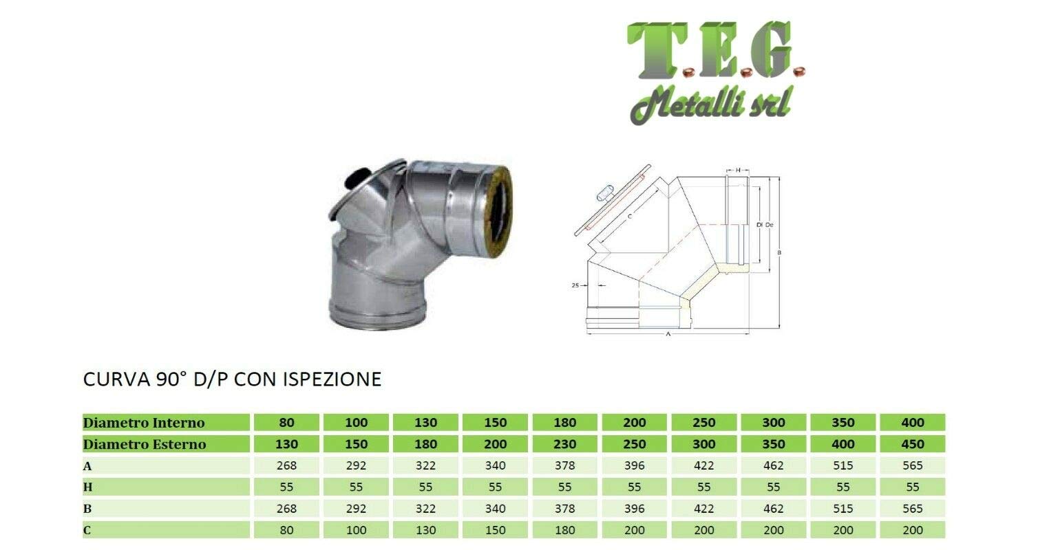 Curva 90° con Ispezione Doppia Parete Acciaio Inox Vari Diametri (130/180)