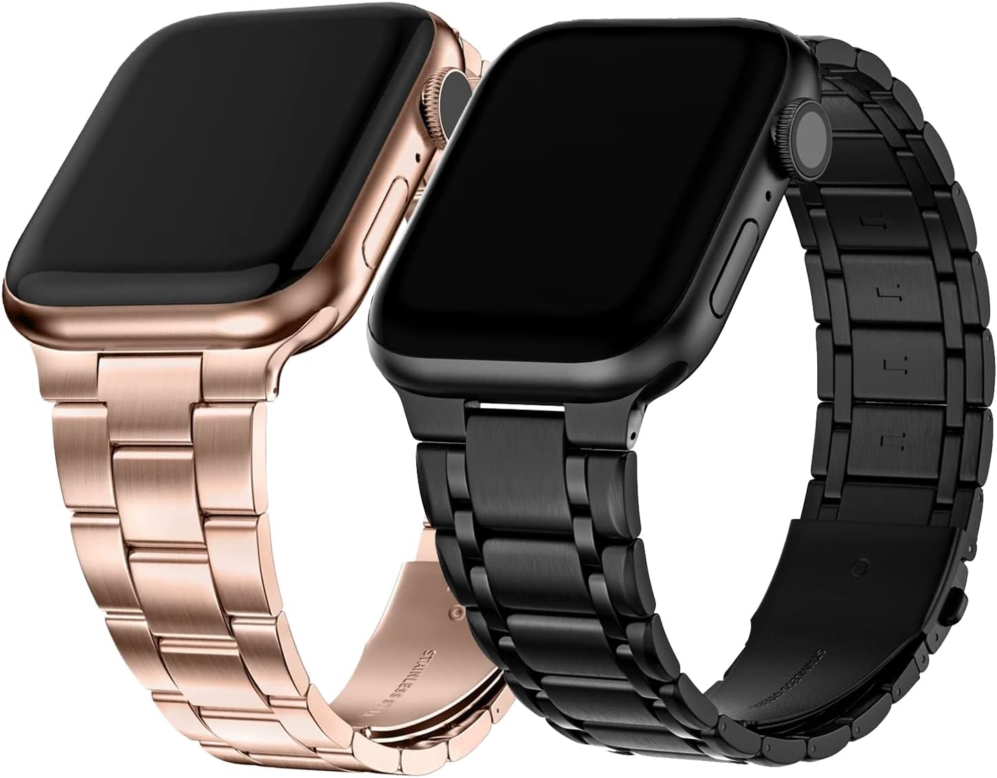 Fullmosa No-Tool Needed Band Compatible Apple Watch Band with Case 41mm 40mm 38mm Rose Gold & Stainless Steel iWatch Band with Case Metal Strap 38mm 40mm 41mm Black