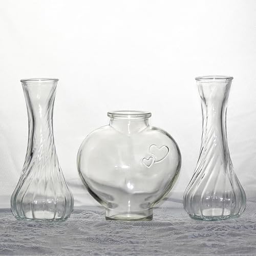 Baidekj Unity Sand Ceremony Set Wedding with Heart Vase and Ribbed Bottles | Includes Heart Shaped Glass Vase and 2 Ribbed Pouring Bottles for Unity Sand Ceremony Symbolizing Two Families Become One